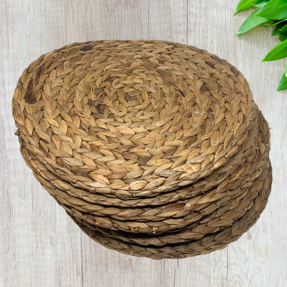 Vintage Lot 9 x Rattan Mat Woven Natural Placemat Trivet Hot Pad 14.5" Farmhouse - Picture 2 of 3